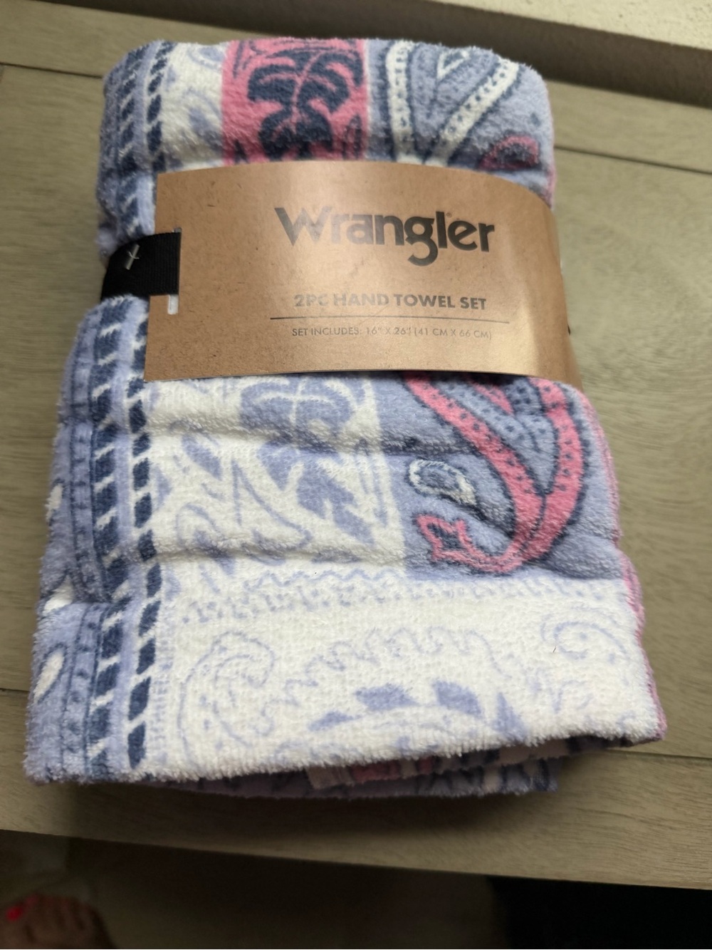 Wrangler Blue White Pink Paisley Hand Towels - 2pc Set